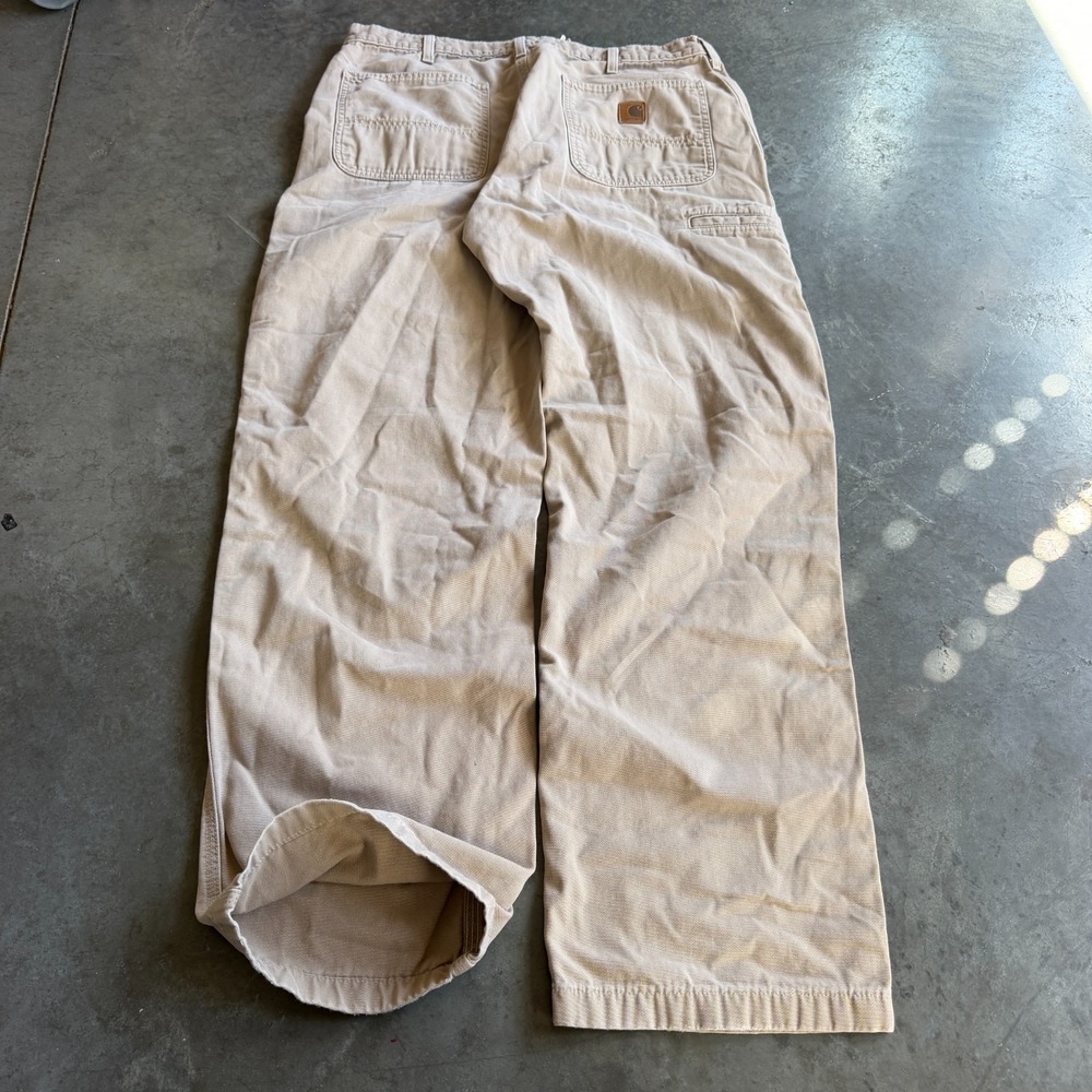 Carhartt Khaki Distressed Workwear Straight Leg Baggy Khaki Pants Mens 34x32